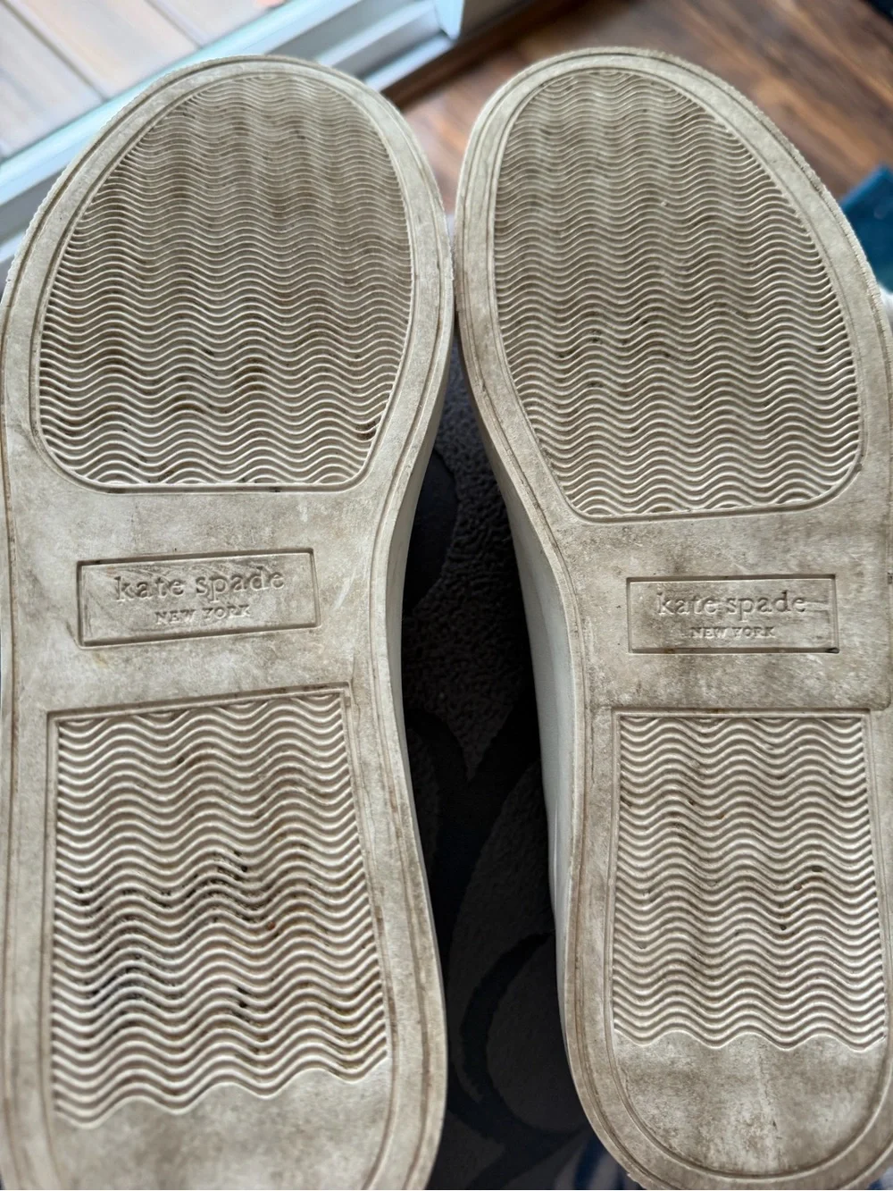 kate spade Cream Leather Low-Top Sneakers with Gold Logo